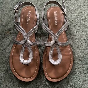 Silver flat sandals, size 7 1/2